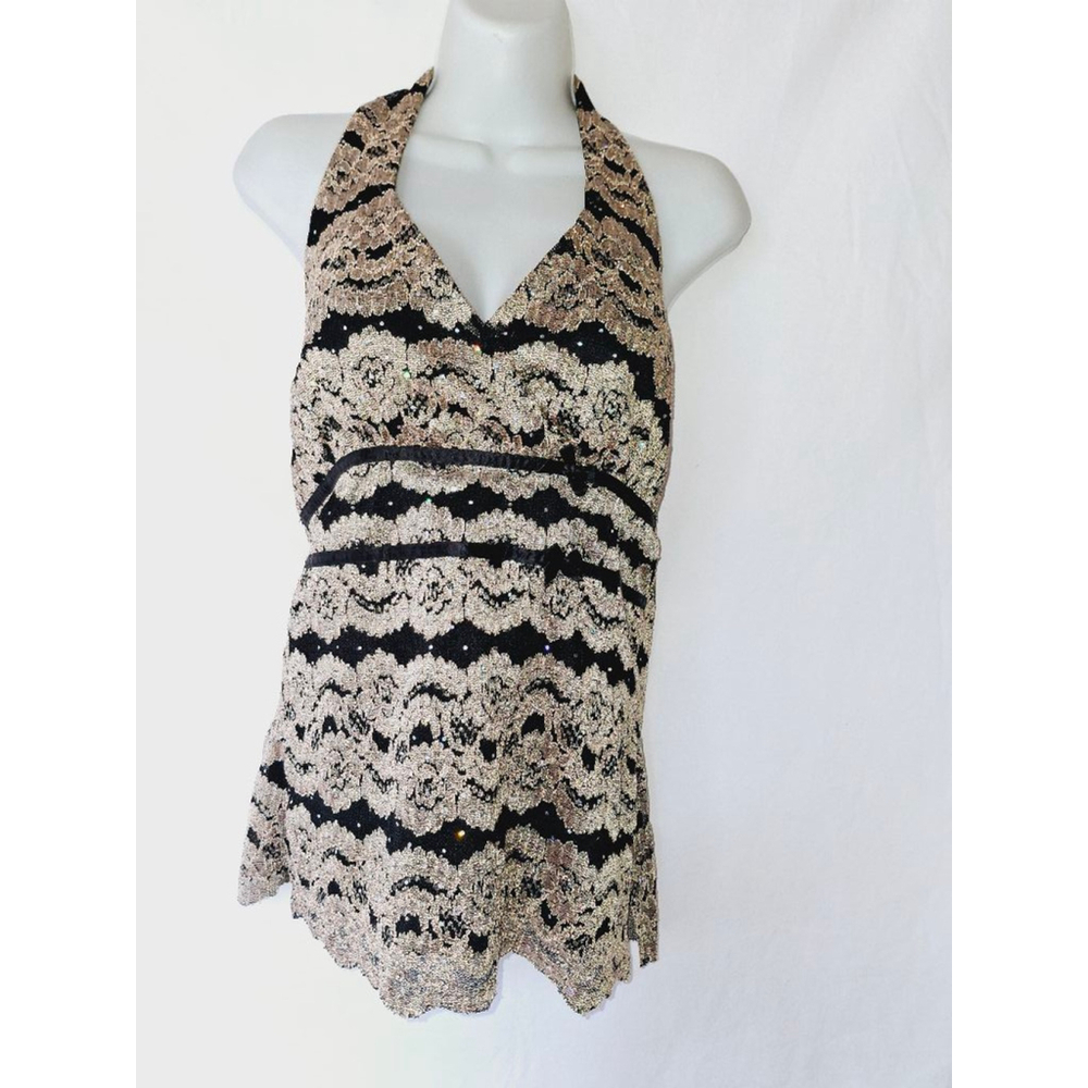 Creative Design Works Sz M Black Gold Y2K disco Lolita fairy money halter top